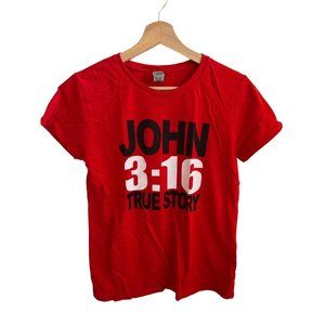 Gildan Red Short Sleeve Tshirt Christian Tee John 3:16 True Story Women's Size M